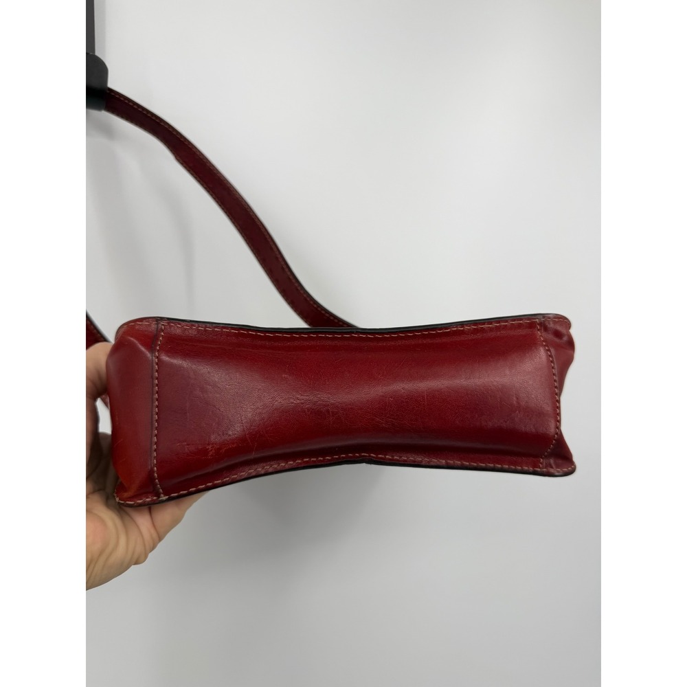 Fossil Vintage Leather Shoulder Bag Womens Small Red Whipstitch Flap Baguette - Picture 8 of 11